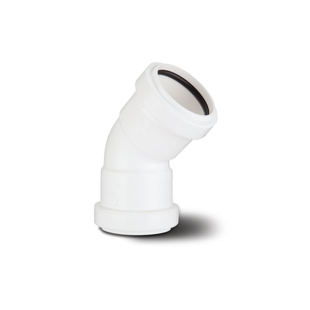 Photograph of Polypipe Push Fit Waste 40mm White Obtuse Elbow 45Deg