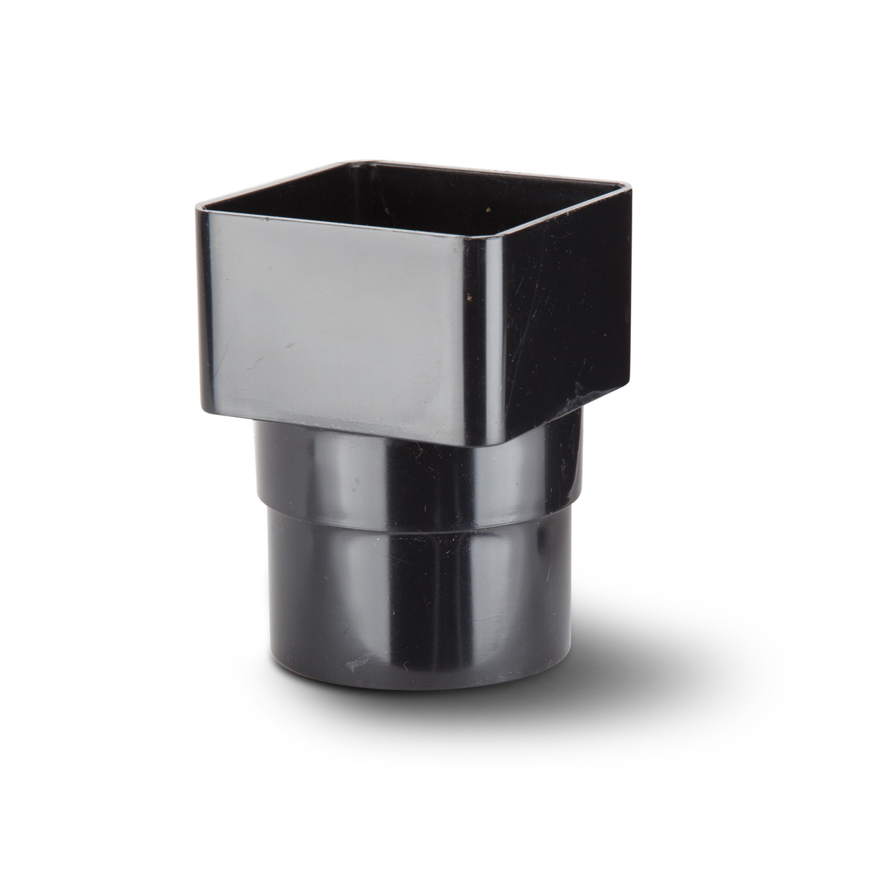 Photograph of Polypipe Square 65mm Black Square To Round Adaptor