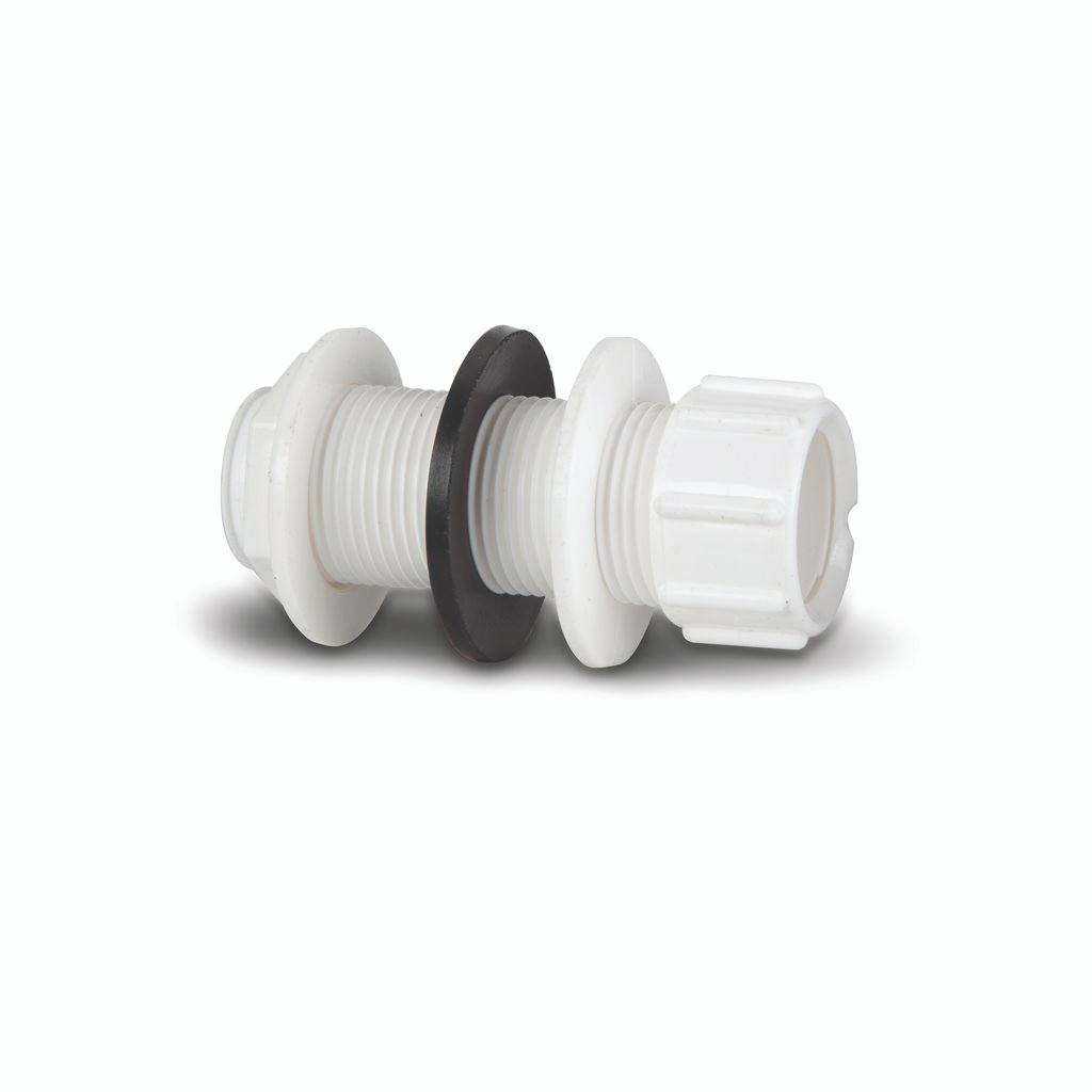 Photograph of Polypipe Overflow 21.5mm Pushfit Str.Tank Conn White