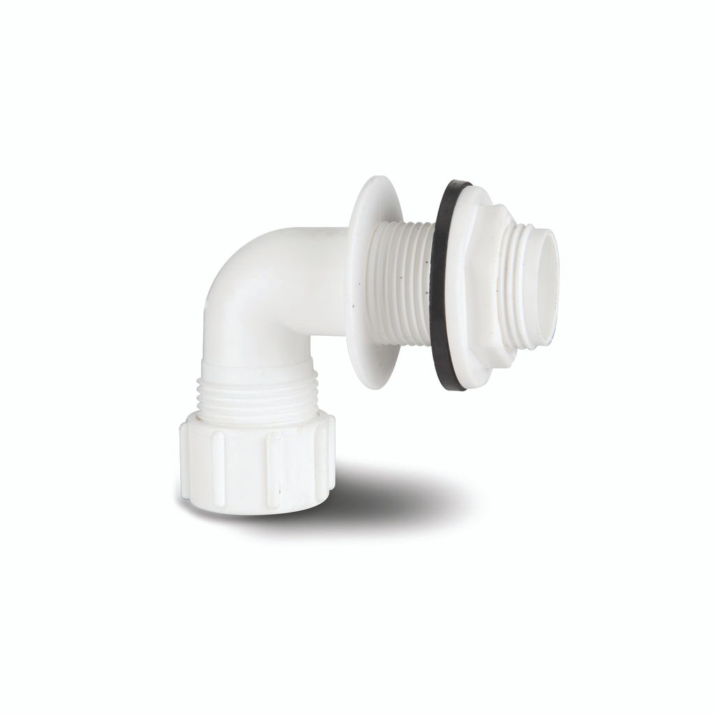 Photograph of Polypipe Overflow 21.5mm Pushfit Bent Tank Conn White