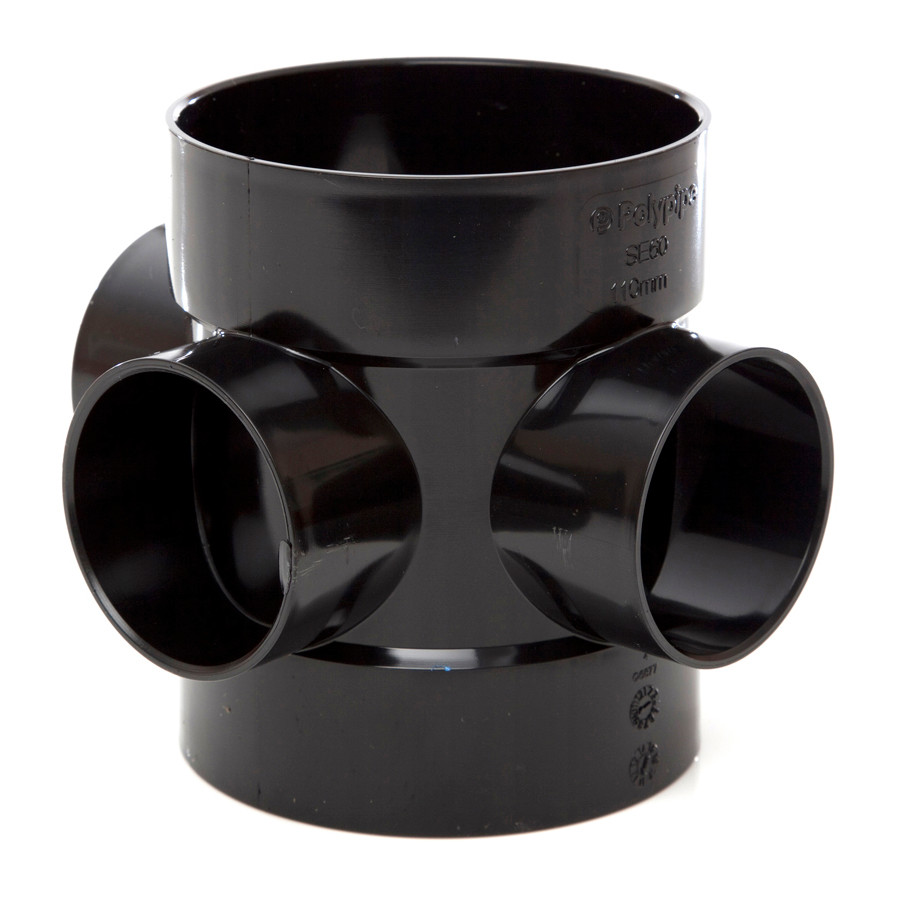 Photograph of Polypipe Soil & Vent 110mm Double Solvent Socket Short Boss Pipe Black SE60