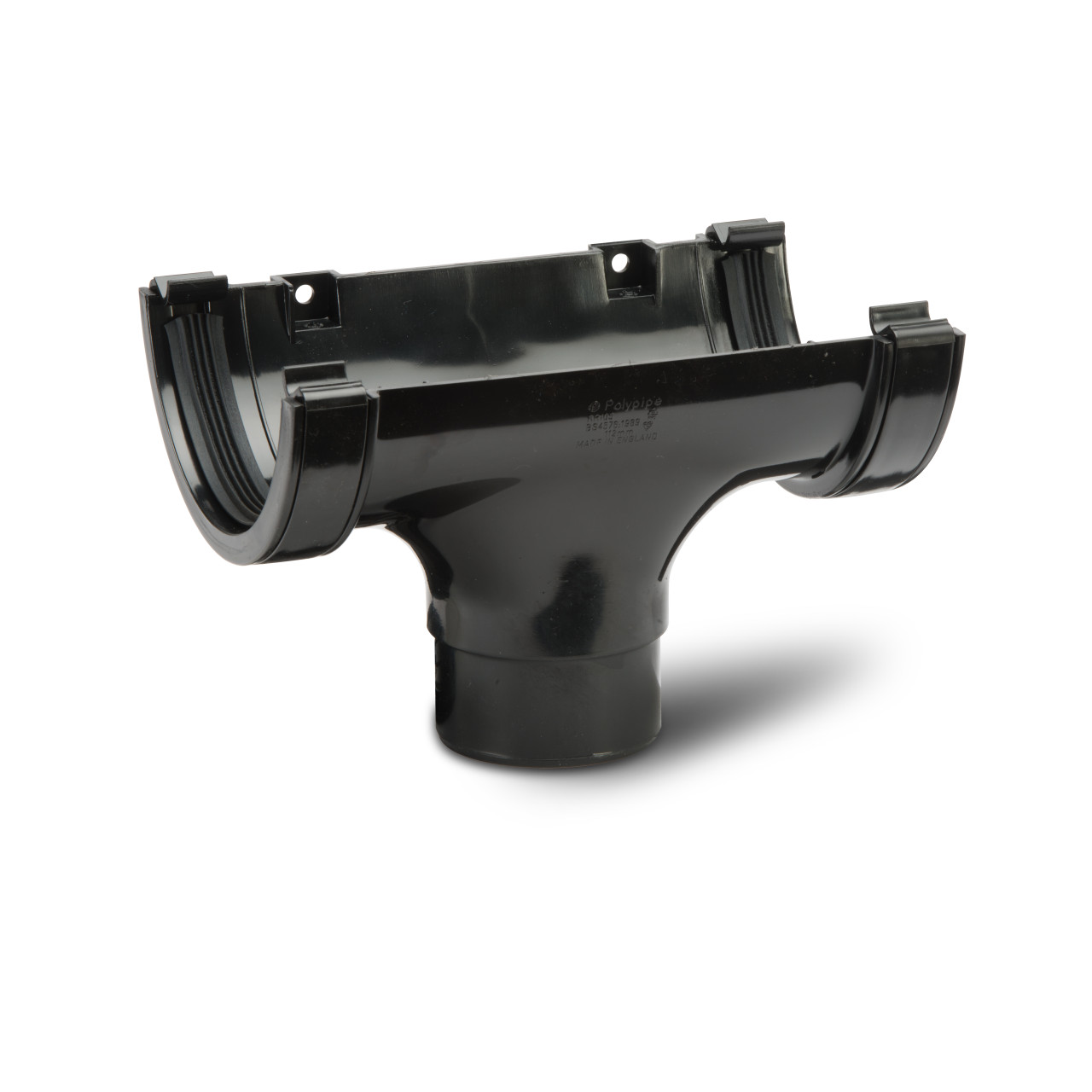 Photograph of Polypipe Half Round 150mm Black Gutter Run Outlet