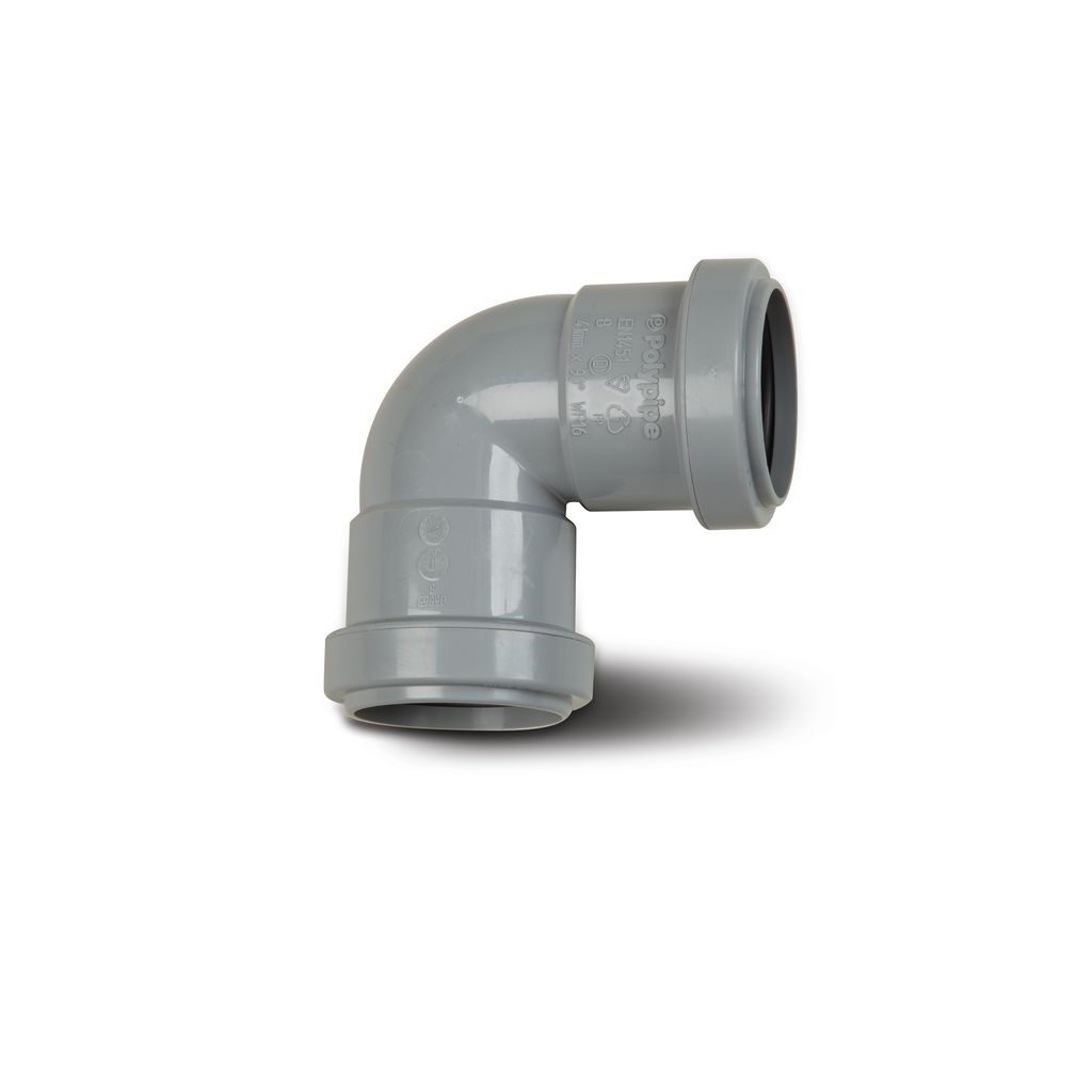 Photograph of Polypipe Push Fit Waste 32mm Grey Knuckle Elbow 90Deg