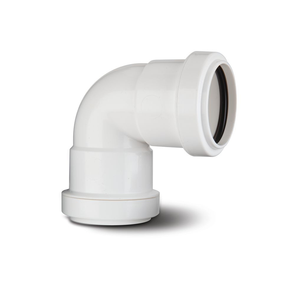 Photograph of Polypipe Push Fit Waste 32mm White Knuckle Elbow 90Deg