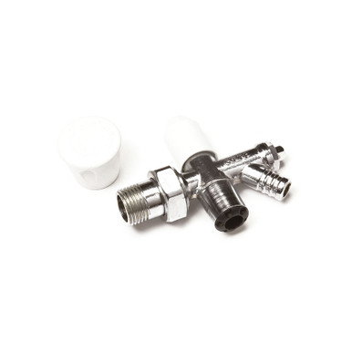 Further photograph of Cosmos 15mm Wheelhead & Lockshield Radiator Valve Pack with Drain Off