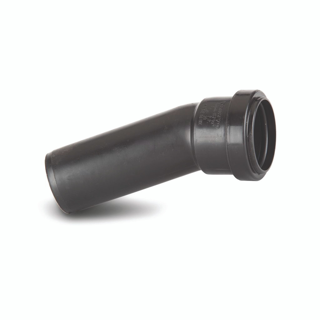 Photograph of Polypipe Push Fit Waste 40mm Black Soil Boss Bend 157Deg