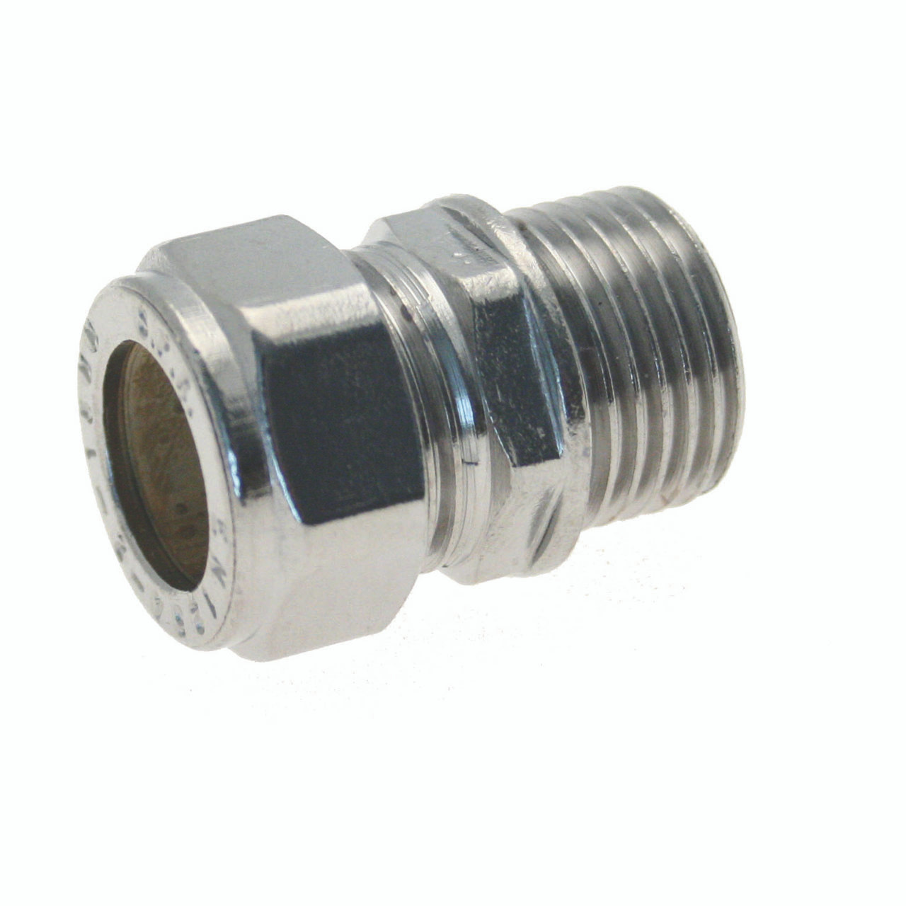 Photograph of Compression Fitting Straight Connector 15mm x ?" MI Chrome