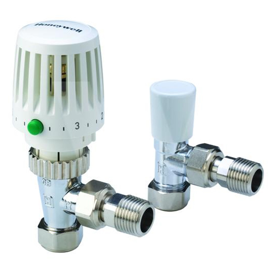 Honeywell Valencia 15mm Angled Thermostatic Radiator Valve & Lockshield  (Twin Pack)