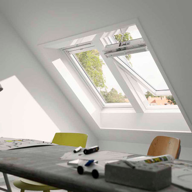 Further photograph of VELUX 550mm x 980mm White Poly Finish Centre Pivot Roof Window --70 Pane GGU CK04 0070