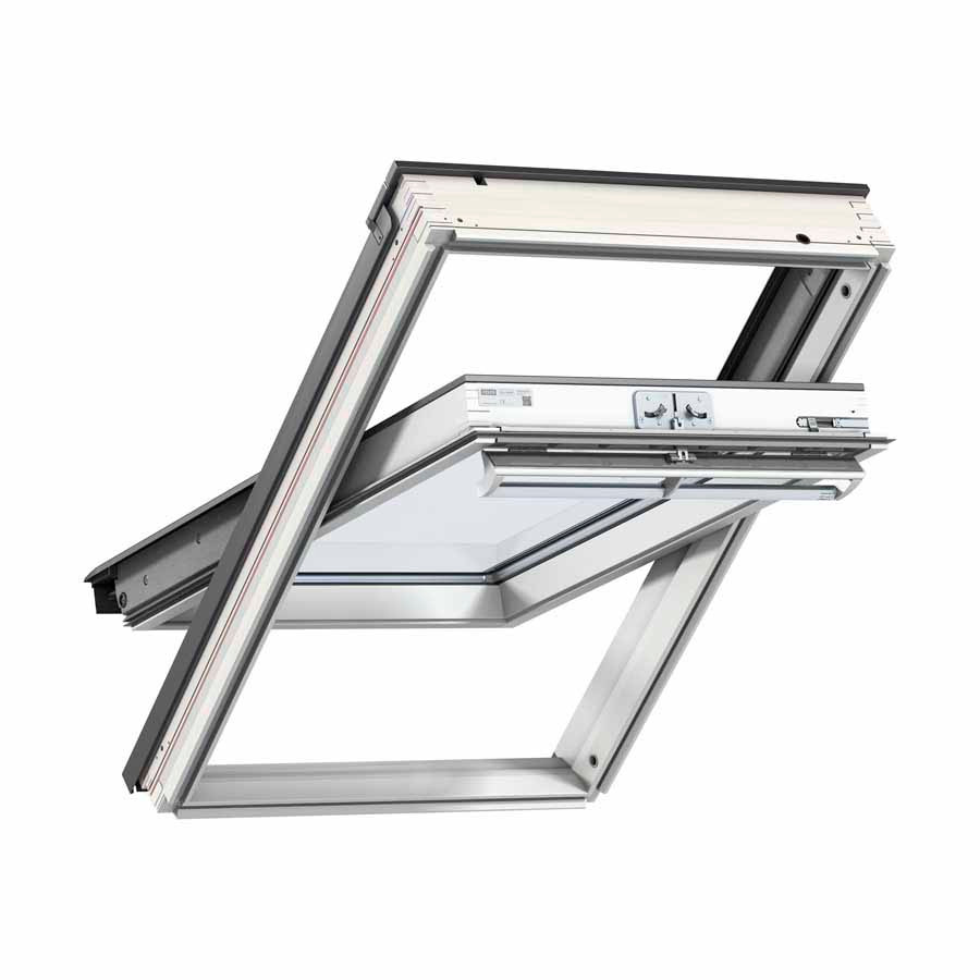 Photograph of VELUX 780mm x 1180mm White Poly Finish Centre Pivot Roof Window --70 Pane GGU MK06 0070