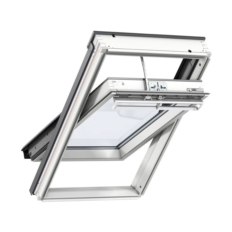 Photograph of VELUX 780mm x 980mm Integra Electric White Painted Finish Centre Pivot Roof Window --70 Pane GGL MK04 207021U