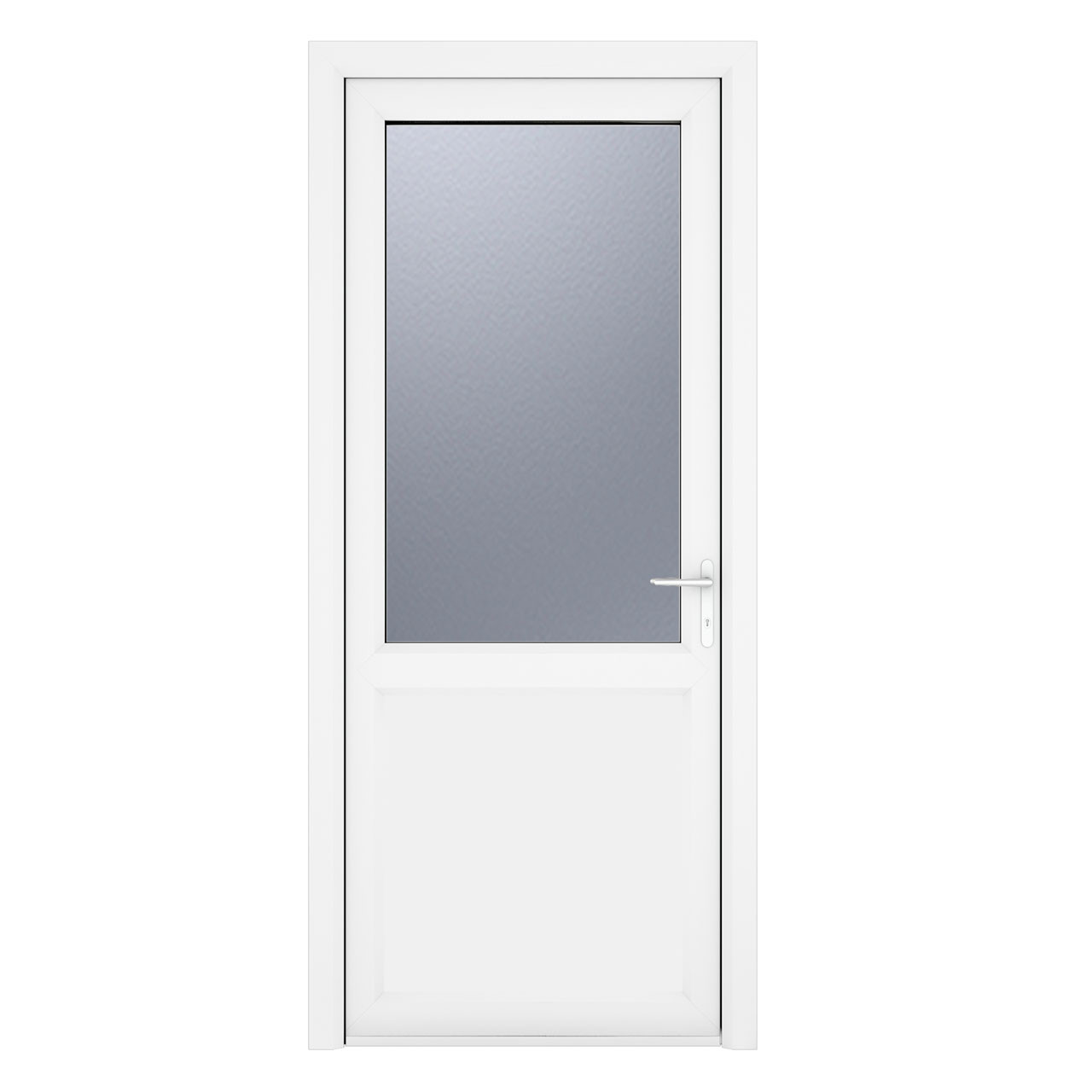 Photograph of Crystal White uPVC Back Door Half Glazed Frosted Glass Left Hand Hung 2090mm x 920mm