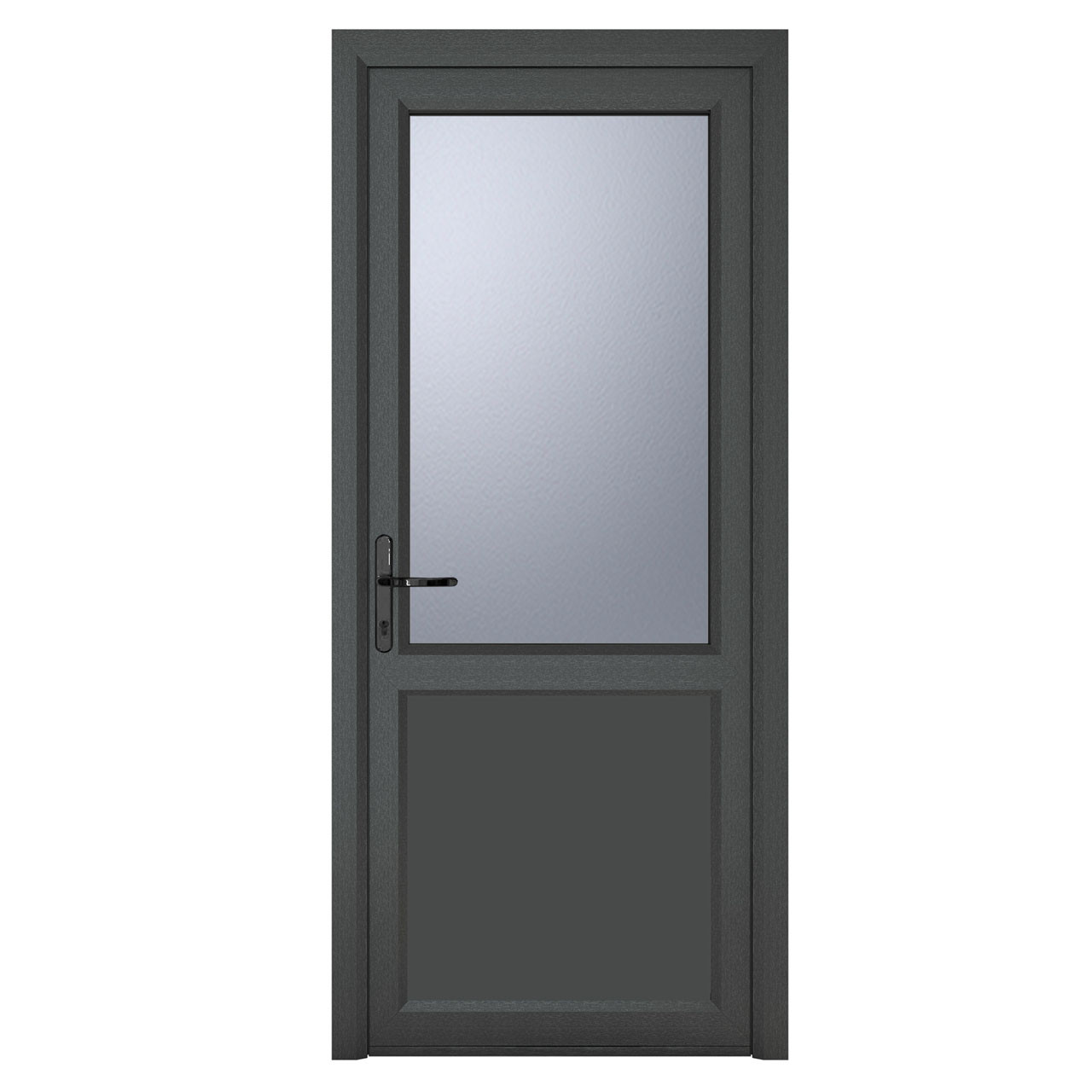 Photograph of Crystal Grey uPVC Back Door Half Glazed Frosted Glass Right Hand Hung 2090mm x 920mm