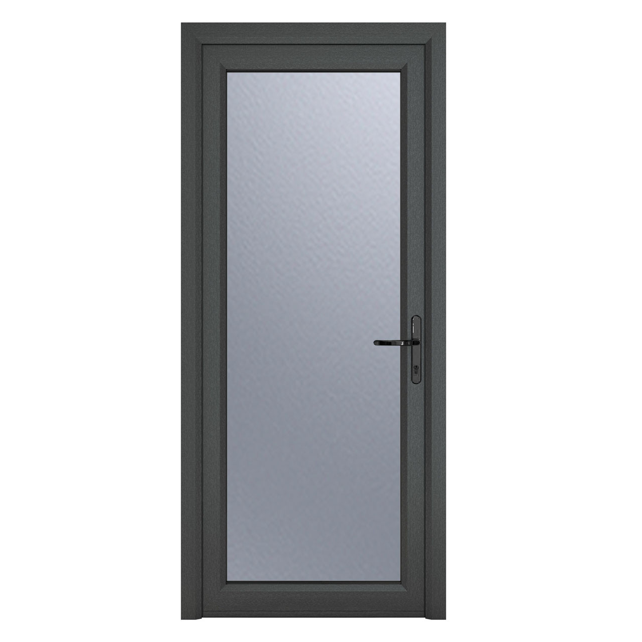 Photograph of Crystal Grey uPVC Back Door Fully Glazed Frosted Left Hand Side Hung 2090mm x 890mm