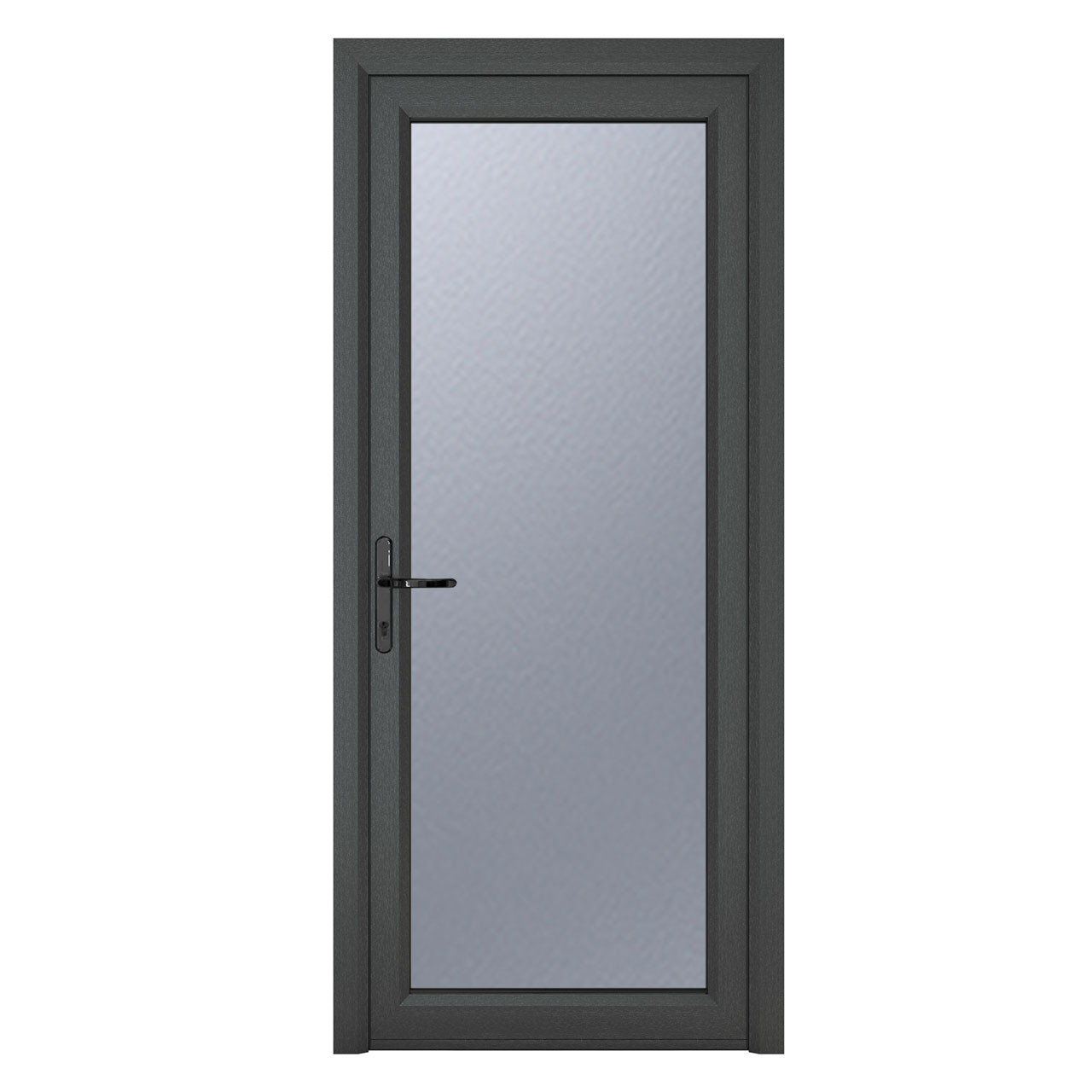 Photograph of Crystal Grey uPVC Back Door Fully Glazed Frosted Right Hand Side Hung 2090mm x 840mm