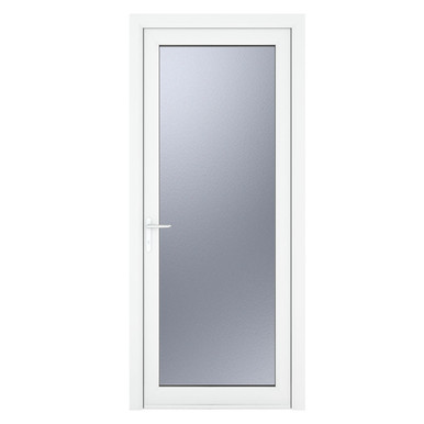 Crystal White uPVC Back Door Fully Glazed Frosted Right Hand Side Hung 2090mm x 840mm