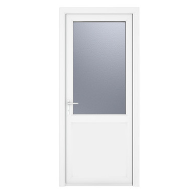 Crystal White uPVC Back Door Half Glazed Frosted Right Hand Side Hung 2090mm x 840mm
