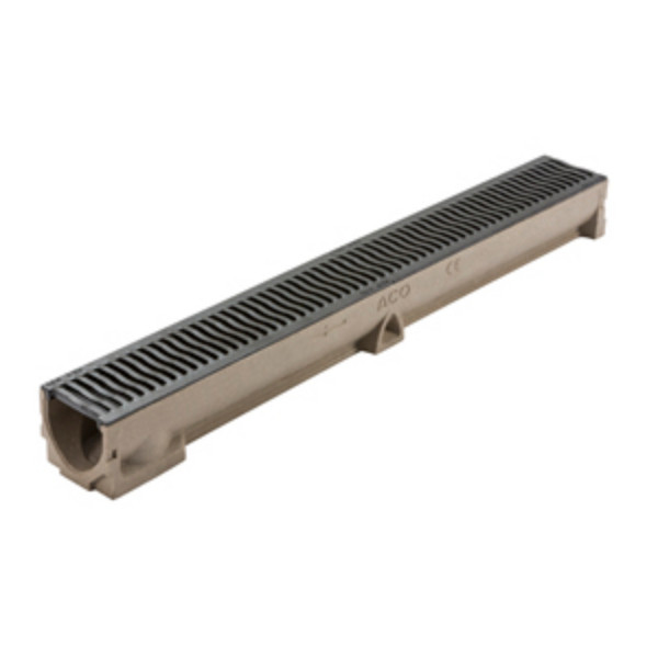 Photograph of ACO Raindrain B 125 Drain Channel, Cast Iron, Stone, 1000 x 118 x 97mm, 10.97kg