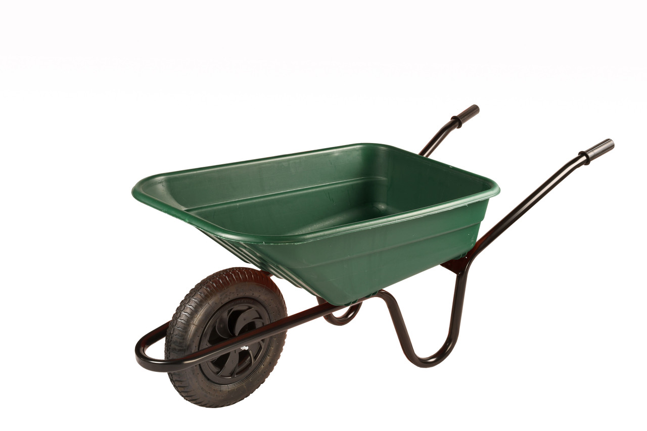 Photograph of Walsall Shire 90L Green Poly Pneumatic Wheelbarrow