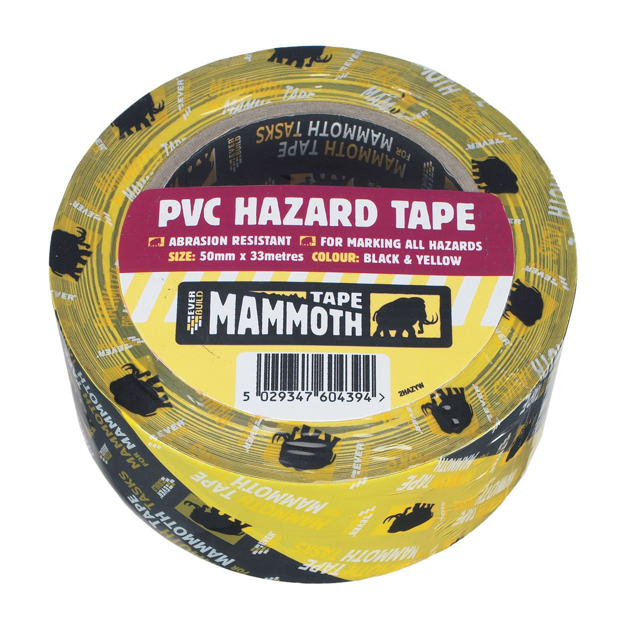 Photograph of Everbuild Mammoth PVC Hazard Tape Black/Yellow 50mm x 33m