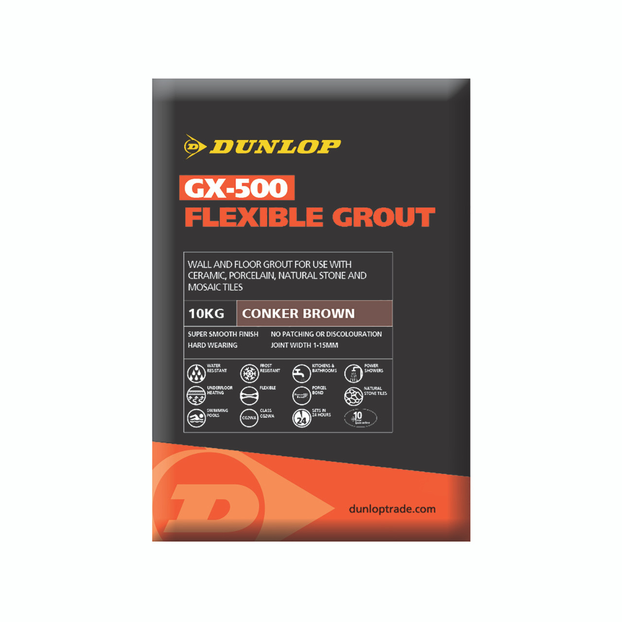 Photograph of Dunlop GX-500 Flexible Grout Conker Brown 10kg