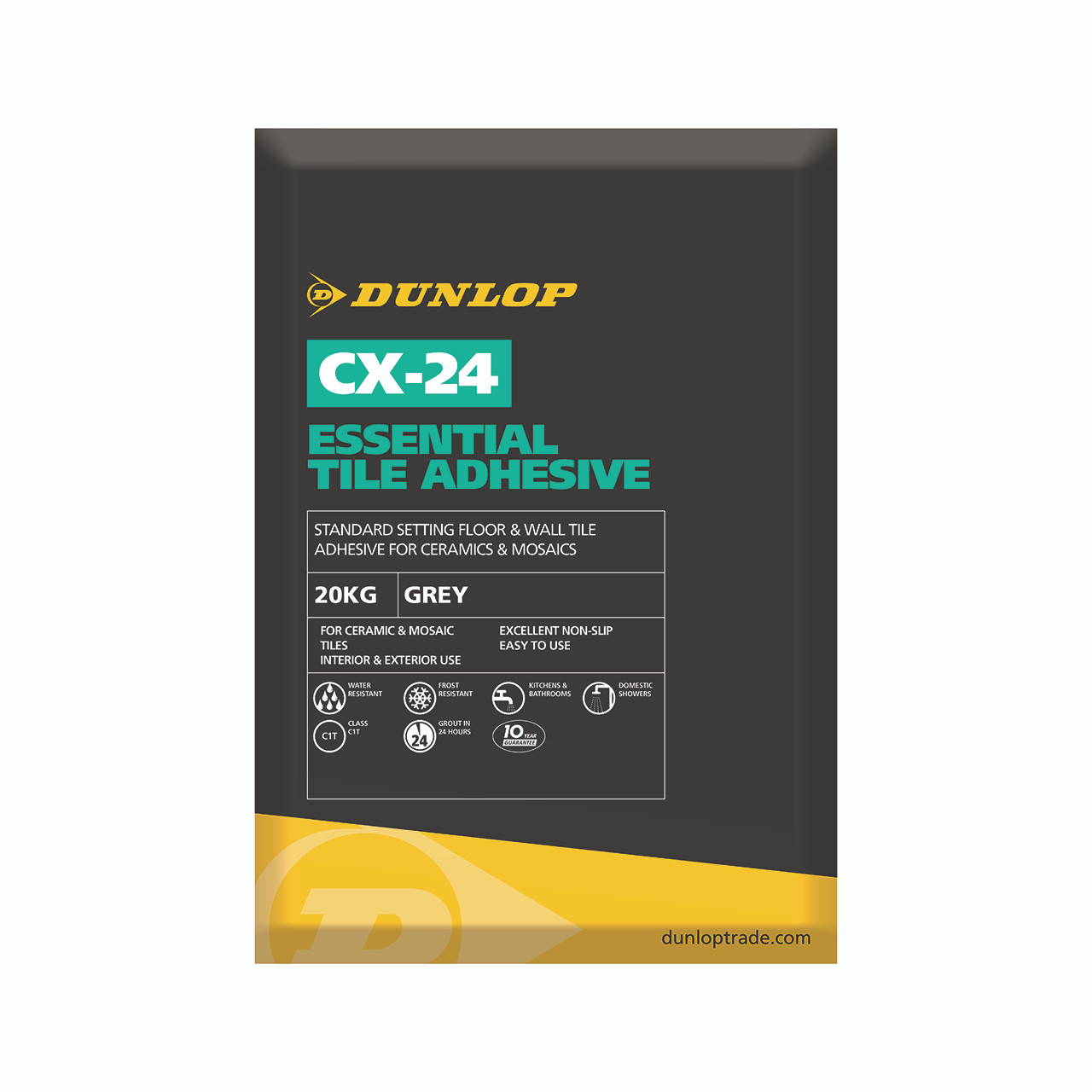 Photograph of Dunlop CX-24 Essential Floor & Wall Tile Adhesive Grey 20kg