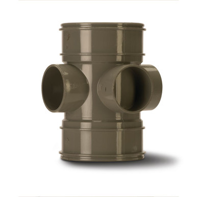 Polypipe Soil & Vent 110mm Grey Three Way Bossed Pipe D/Socket product image