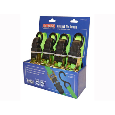 Ratchet Tie-Downs 5m x 25mm Green 4 Piece