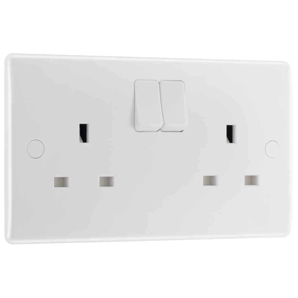 Photograph of BG Electrical Nexus 800 13A 2 Gang Switched Socket, White, 146 x 86 x 29.5mm