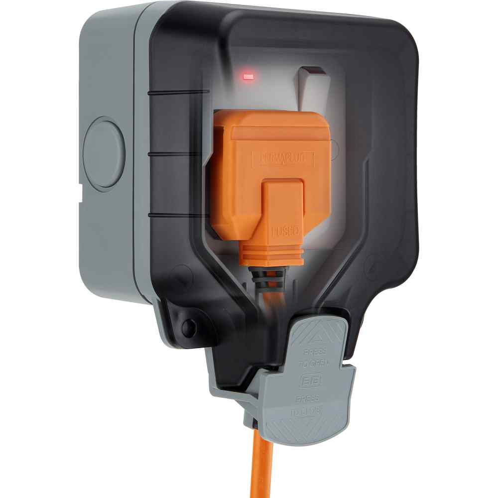 Photograph of BG Electrical Weatherproof 13A 2 Gang Switched Socket Grey