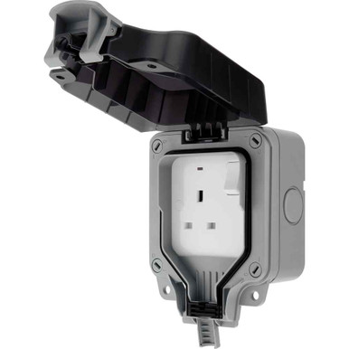 Further photograph of BG Electrical Weatherproof 13A 2 Gang Switched Socket Grey