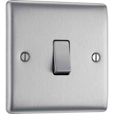 BG Electrical Nexus Metal Light Switch, Brush Steel, 1 Gang 2 Way, 20A 16AX