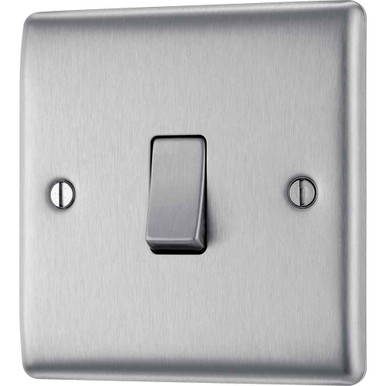 Further photograph of BG Electrical Nexus Metal Light Switch, Brush Steel, 1 Gang 2 Way, 20A 16AX