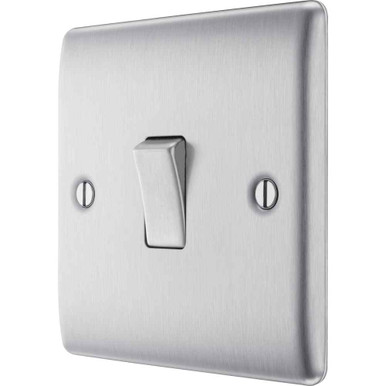 Further photograph of BG Electrical Nexus Metal Light Switch, Brush Steel, 1 Gang 2 Way, 20A 16AX