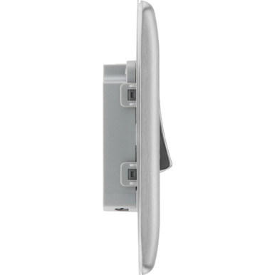 Further photograph of BG Electrical Nexus Metal Light Switch, Brush Steel, 1 Gang 2 Way, 20A 16AX