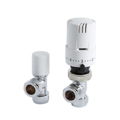 ELEGANT Radiator Valves Thermostatic TRV Chrome Radiator Valves +  Lockshield 1/2 x 15mm Pack Angled