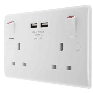 Further photograph of Nexus 13A White 2 Gang Switched Socket +2XUSB (3.1A)