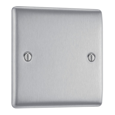 Further photograph of BG Electrical Brushed Steel 1 Gang Single Blank Plate