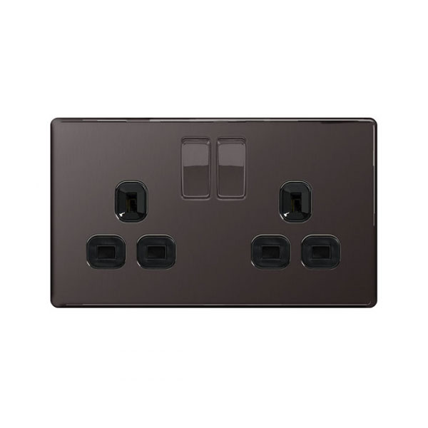 Photograph of Nexus 13A 2 Gang Switched Socket Black Nickel