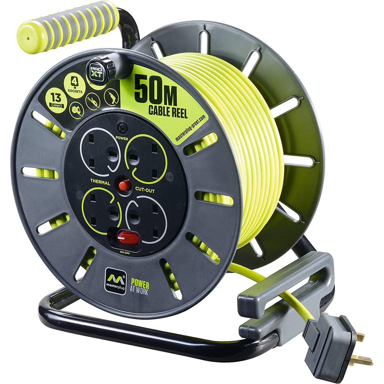 Photograph of Luceco Cable Reel, Green, 50m Cable Length, 4-Socket 240V 13A