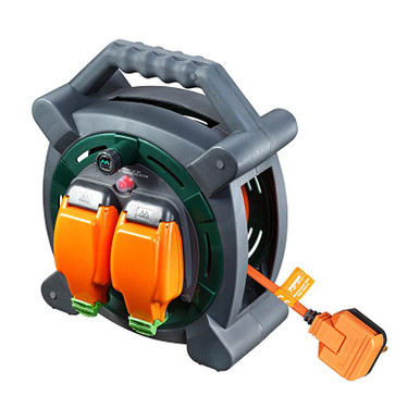 Luceco Cable Reel, IP54, 240V, Orange/Green, 2 Sockets, 13A, 20m