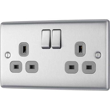 Further photograph of Bg Electrical Nexus Metal Double Switched Socket, 13A, Brushed Steel, 146 x 86mm