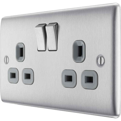 Further photograph of Brushed Steel 13A 2Gang Switched Socket NBS22G-01