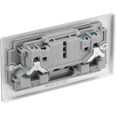 Further photograph of Bg Electrical Nexus Metal Double Switched Socket, 13A, Brushed Steel, 146 x 86mm