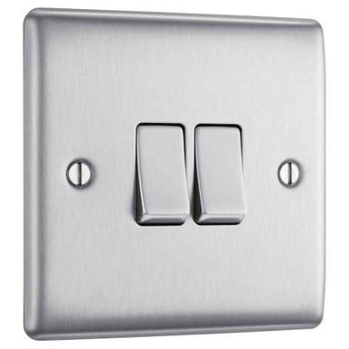 Brushed Steel 2Gang 2Way Plate Switch 10A 10Ax  NBS42-01