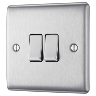 Further photograph of Brushed Steel 2Gang 2Way Plate Switch 10A 10Ax  NBS42-01