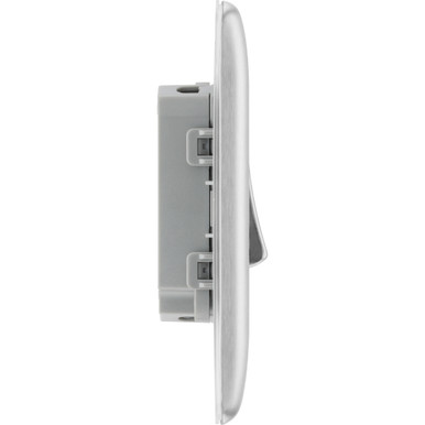 Further photograph of BG Electrical Nexus Metal Light Switch, Brushed Steel, 2Gang 2Way Plate Switch 10A 10Ax NBS42-01