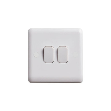 Deta Electrical Vimark Curve Plate Switch, 10A 2Gang 2Way, White, 88 x 88 mm product image