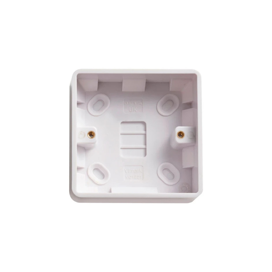 Photograph of Deta Electrical Pattress Box VC Series, Urea Formaldehyde, 1 Gang, White, 25mm