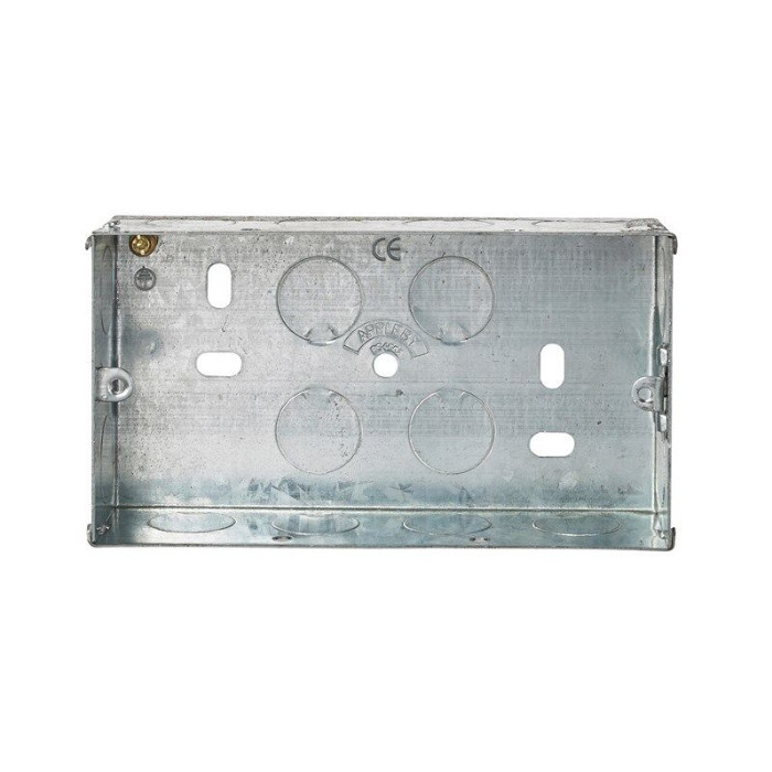 Photograph of Appleby Installation Box, 2 Gang Steel Flush Box, Galvanized, Grey, 68.3 x 129 x 35mm